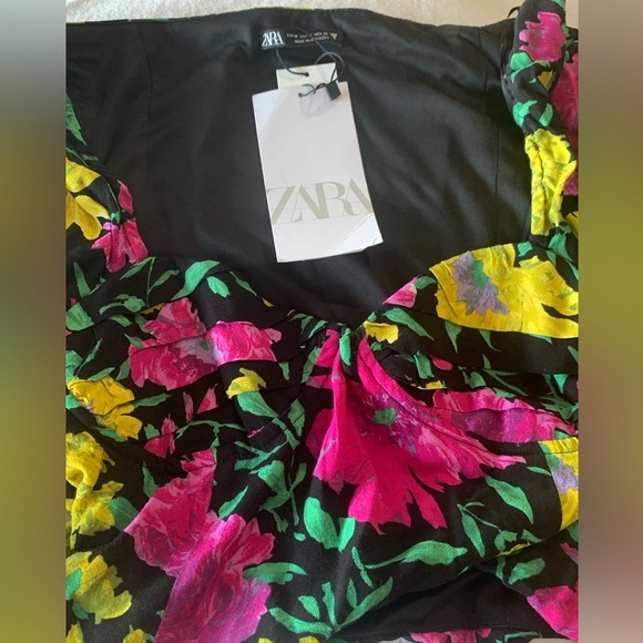 Zara Floral Off The Shoulder Fitted Wired Mesh Top Womens Sz M NWT - Picture 3 of 11